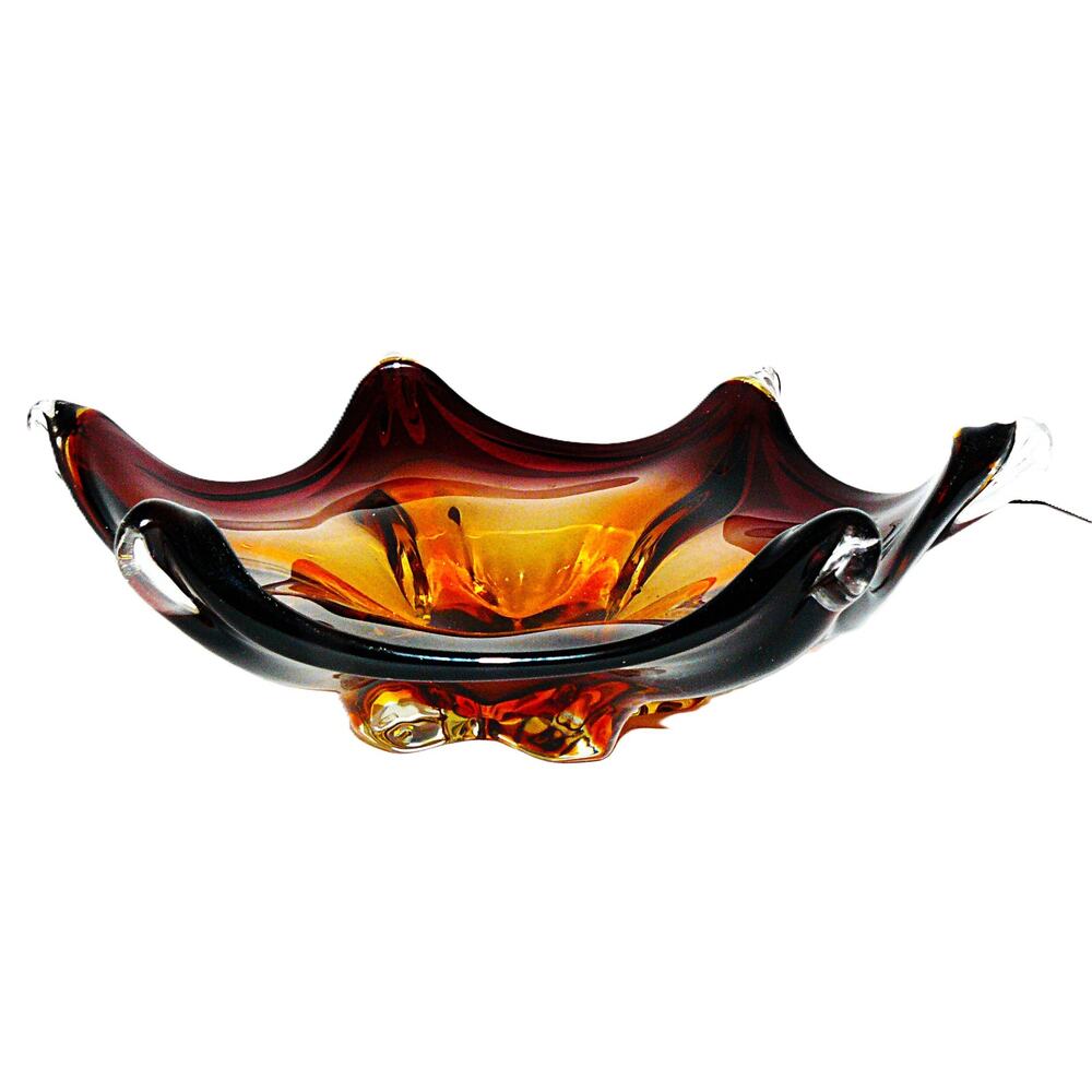 Vintage Murano Art Glass MCM Amberina Pulled Edge Star Center Piece Hand-Blown
